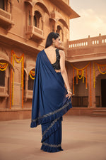 Load image into Gallery viewer, Women's Lycra Solid Saree With Unstitched Blouse (Nay Blue, 5.5 Mtr) Kashvii
