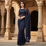 Load image into Gallery viewer, Women's Lycra Floral Saree With Unstitched Blouse (Blue, 5.5 Mtr) Kashvii
