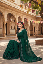 Load image into Gallery viewer, Women's Lycra Solid Saree With Unstitched Blouse (Green, 5.5 Mtr) Kashvii
