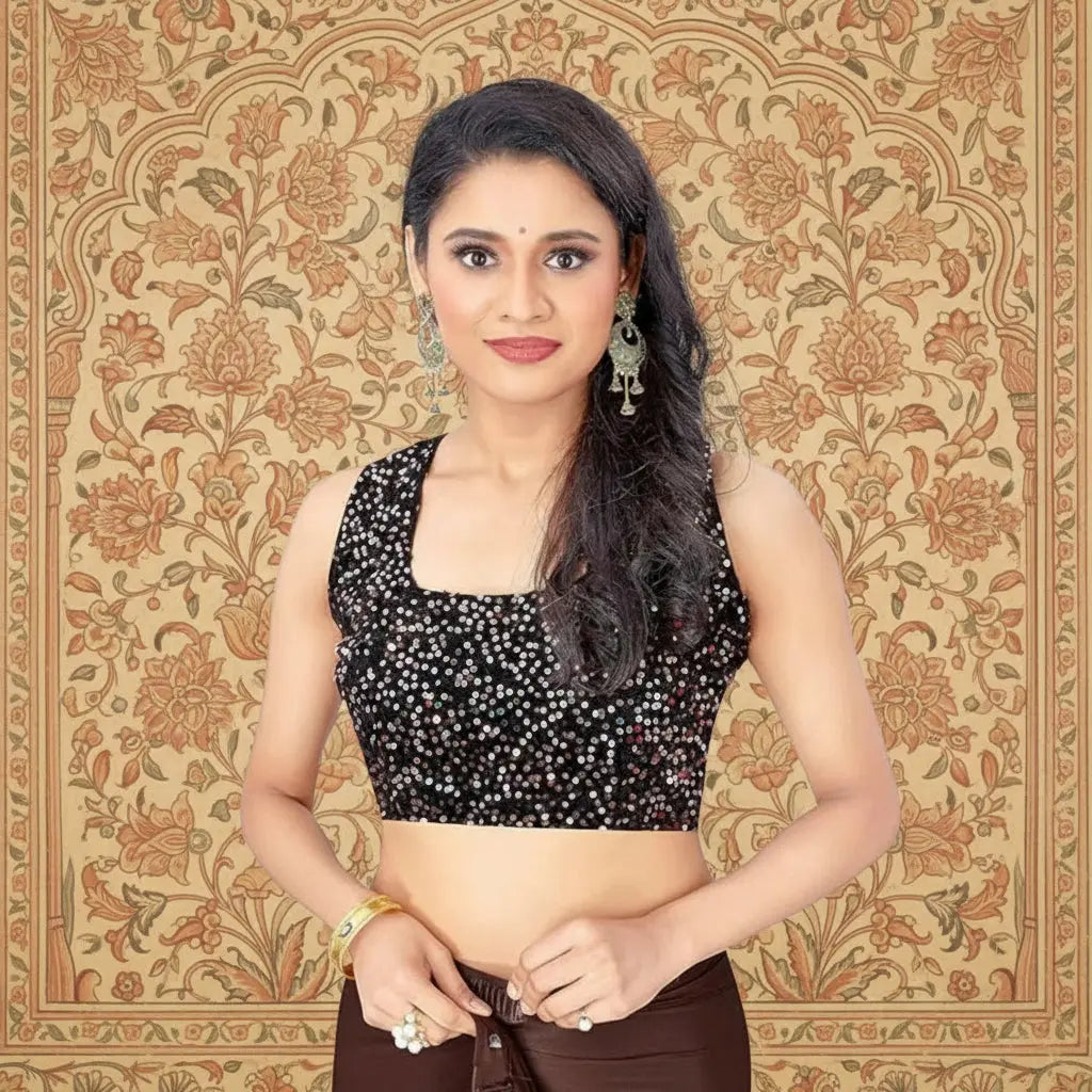 Women's Lycra Solid Saree With Unstitched Blouse (Brown, 5.5 Mtr) Kashvii