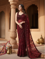 Load image into Gallery viewer, Women's Lycra Floral Saree With Unstitched Blouse (Maroon, 5.5 Mtr) Kashvii
