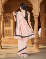 Load image into Gallery viewer, Women's Lycra Solid Saree With Unstitched Blouse (Peach, 5.5 Mtr) Kashvii
