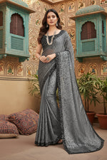 Load image into Gallery viewer, Women's Lycra Floral Saree With Unstitched Blouse (Grey, 5.5 Mtr) Kashvii

