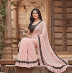 Load image into Gallery viewer, Women's Lycra Solid Saree With Unstitched Blouse (Peach, 5.5 Mtr) Kashvii
