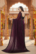 Load image into Gallery viewer, Women's Lycra Floral Saree With Unstitched Blouse (Wine, 5.5 Mtr) Kashvii

