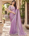 Chiffon Designer Saree With Unstitched Blouse(Purple)