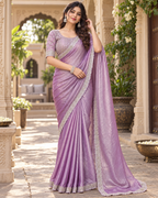 Chiffon Designer Saree With Unstitched Blouse(Purple)
