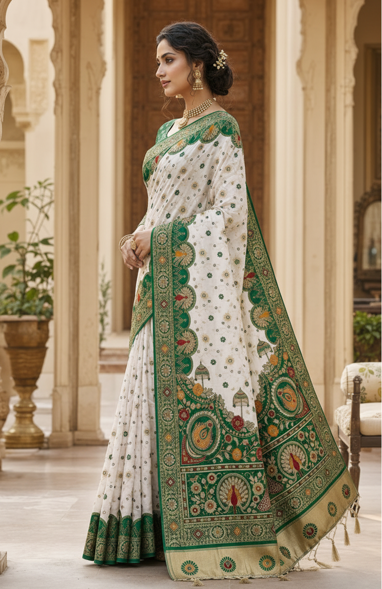 Premium Gota Silk Saree With Unstitched Blouse(Green)