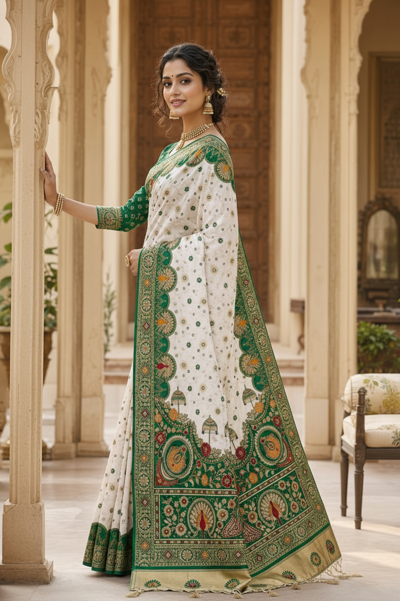 Premium Gota Silk Saree With Unstitched Blouse(Green)