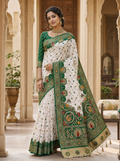 Premium Gota Silk Saree With Unstitched Blouse(Green)