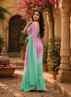 Georgette Swarovski Printed Saree With Unstitched Blouse(Lavender)