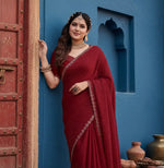 Load image into Gallery viewer, Women's Georgette Satin Silk Saree With Unstitched Blouse 5.5Mtr (Red) Kashvii
