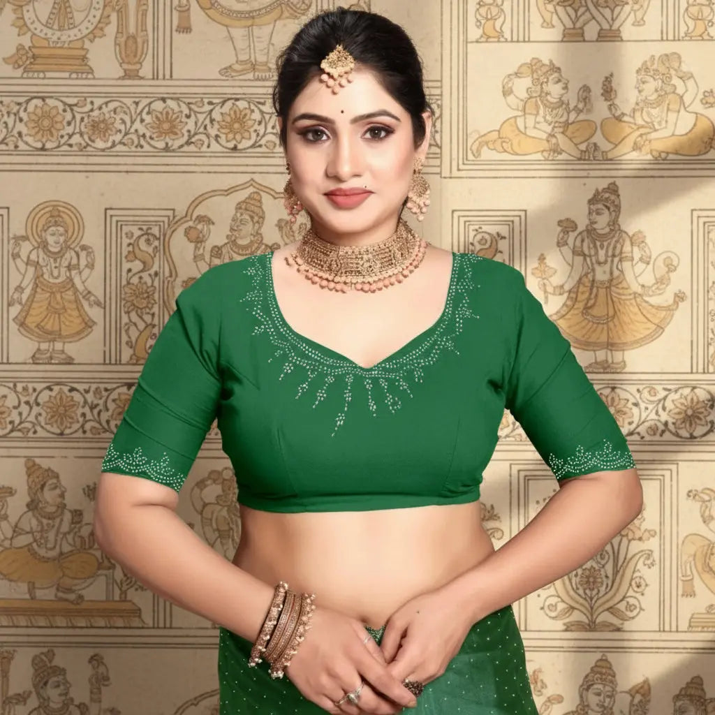 Women's Georgette Satin Silk Saree With Unstitched Blouse 5.5Mtr (Green) Kashvii