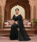 Load image into Gallery viewer, Women's Georgette Satin Silk Saree With Unstitched Blouse 5.5Mtr (Black) Kashvii
