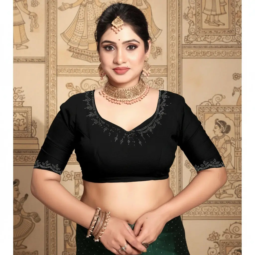 Women's Georgette Satin Silk Saree With Unstitched Blouse 5.5Mtr (Black) Kashvii