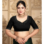 Load image into Gallery viewer, Women's Georgette Satin Silk Saree With Unstitched Blouse 5.5Mtr (Black) Kashvii
