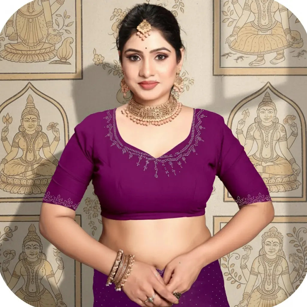 Women's Georgette Satin Silk Saree With Unstitched Blouse 5.5Mtr (Wine) Kashvii
