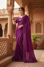 Load image into Gallery viewer, Women's Georgette Satin Silk Saree With Unstitched Blouse 5.5Mtr (Wine) Kashvii
