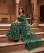Load image into Gallery viewer, Women's Georgette Printed Saree With Unstitched Blouse 5.5Mtr (Dark Green ) Kashvii
