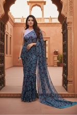 Load image into Gallery viewer, Women's Georgette Printed Saree With Unstitched Blouse 5.5Mtr (Light Blue ) Kashvii
