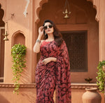 Load image into Gallery viewer, Women's Georgette Printed Saree With Unstitched Blouse 5.5Mtr (Red)
