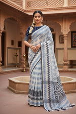 Load image into Gallery viewer, Women's Chiffon Printed Saree With Unstitched Blouse 5.5Mtr (Blue) Kashvii
