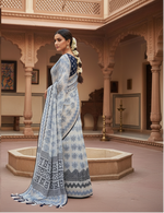 Load image into Gallery viewer, Women's Chiffon Printed Saree With Unstitched Blouse 5.5Mtr (Blue)
