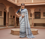 Load image into Gallery viewer, Women's Chiffon Printed Saree With Unstitched Blouse 5.5Mtr (Blue)
