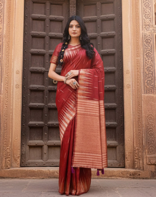 Women's linen cotton printed saree with unstitched blouse 5