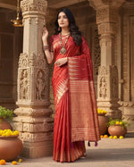 Load image into Gallery viewer, Women's Linen Cotton Printed Saree With Unstitched Blouse 5.5Mtr (Red) Kashvii
