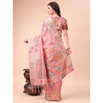 Load image into Gallery viewer, Women's Linen Cotton Printed Saree With Unstitched Blouse 5.5Mtr (Pink) Kashvii

