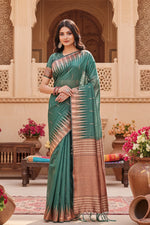 Load image into Gallery viewer, Women's Linen Cotton Printed Saree With Unstitched Blouse 5.5Mtr (Green) Kashvii
