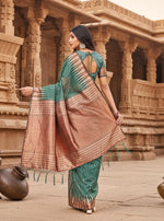 Load image into Gallery viewer, Women's Linen Cotton Printed Saree With Unstitched Blouse 5.5Mtr (Green) Kashvii
