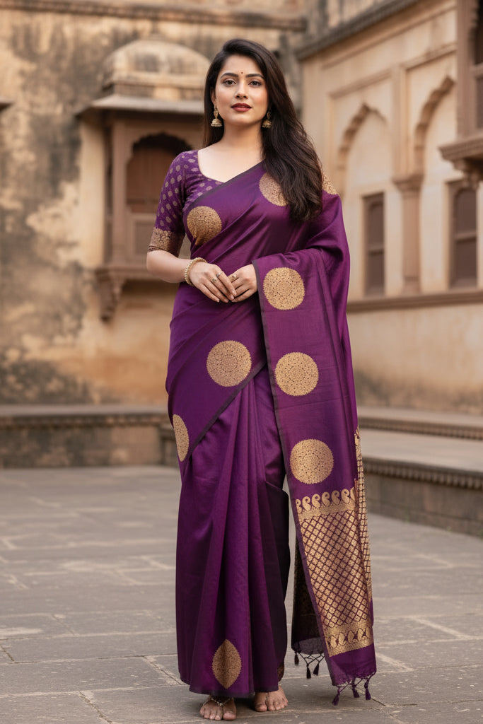 Women's silk printed saree with unstitched blouse 5