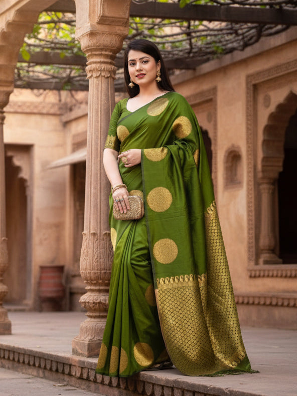Women's Silk Printed Saree With Unstitched Blouse 5.5Mtr (Green) Kashvii
