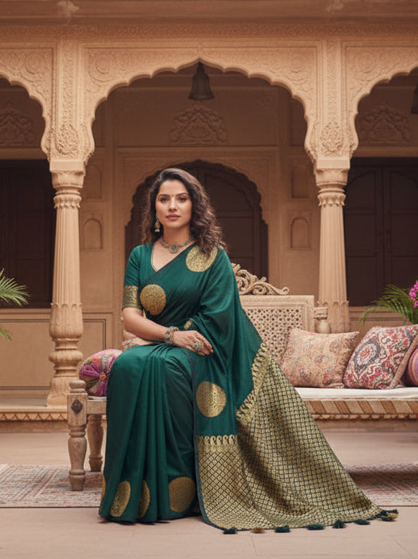 Women's Silk Printed Saree With Unstitched Blouse 5.5Mtr (Green) Kashvii