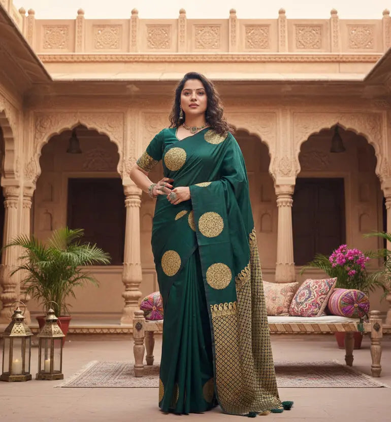 Women's Silk Printed Saree With Unstitched Blouse 5.5Mtr (Green) Kashvii