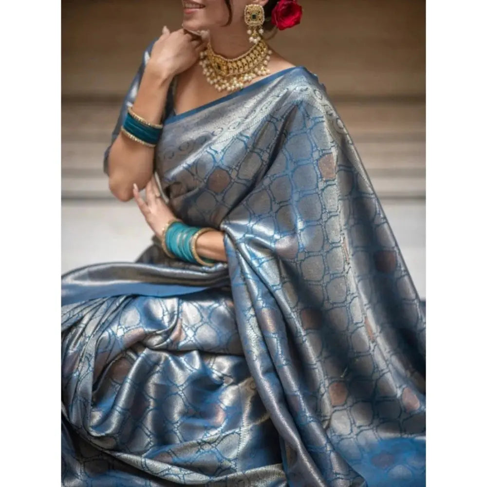 Women's Rama Silk Printed Saree With Unstitched Blouse -5.5Mtr Kashvii