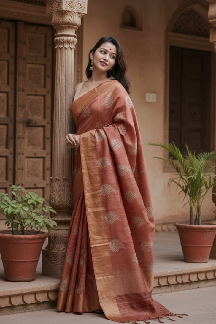 Women's Maroon Silk Printed Saree With Unstitched Blouse -5.5Mtr Kashvii
