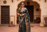 Load image into Gallery viewer, Women's Black Silk Printed Saree With Unstitched Blouse -5.5Mtr Kashvii
