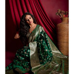 Load image into Gallery viewer, Women's Dark Green Silk Printed Saree With Unstitched Blouse -5.5Mtr Kashvii

