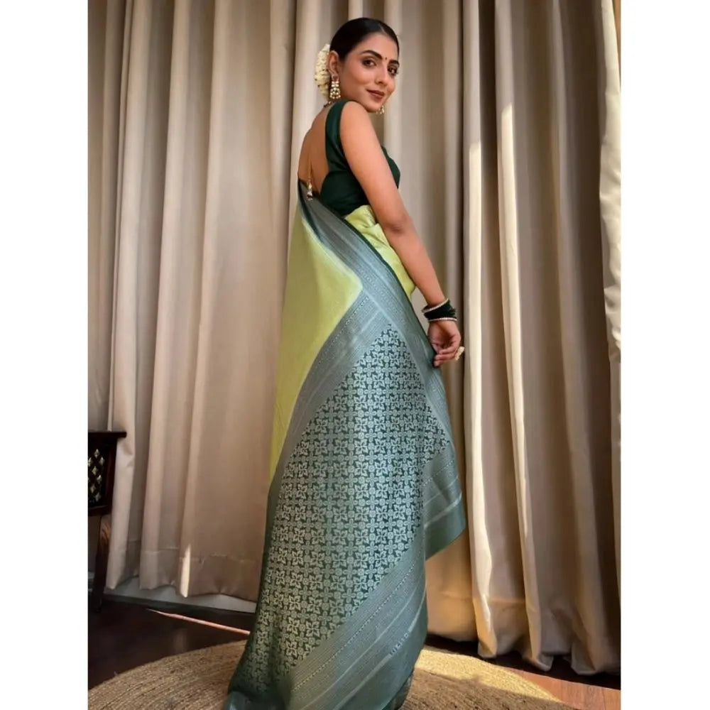 Women's Sea Green Silk Printed Saree With Unstitched Blouse -5.5Mtr Kashvii