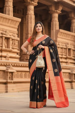 Load image into Gallery viewer, Women's Black Red Silk Printed Saree With Unstitched Blouse -5.5Mtr Kashvii
