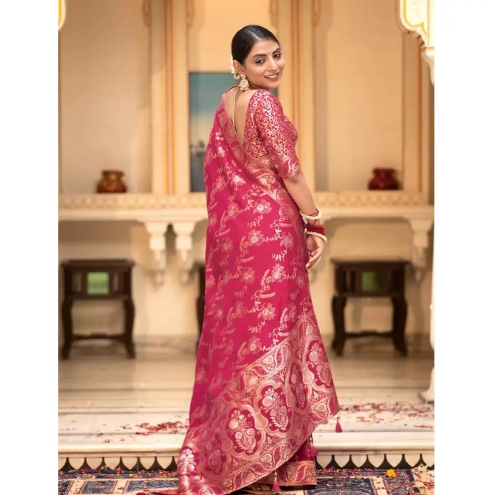 Women's Pink Silk Printed Saree With Unstitched Blouse -5.5Mtr Kashvii