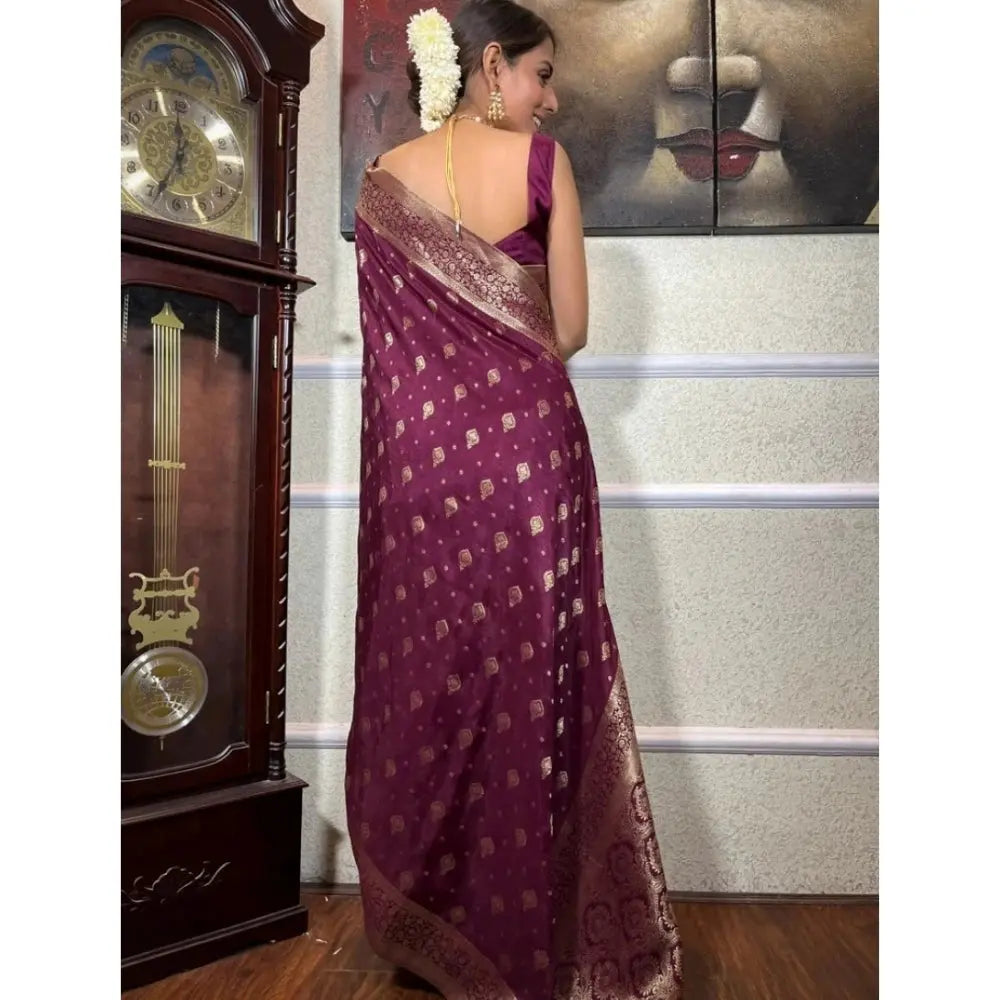 Women's Silk Printed Saree With Unstitched Blouse 5.5Mtr (Wine) Kashvii