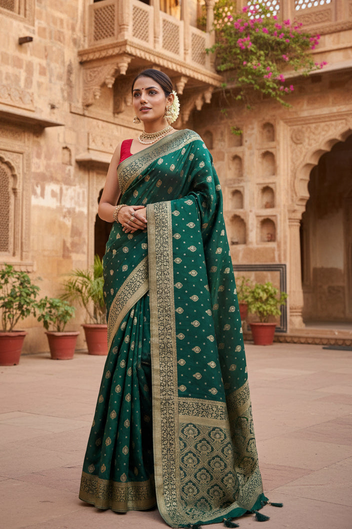Women's Silk Printed Saree With Unstitched Blouse 5.5Mtr (Green) Kashvii