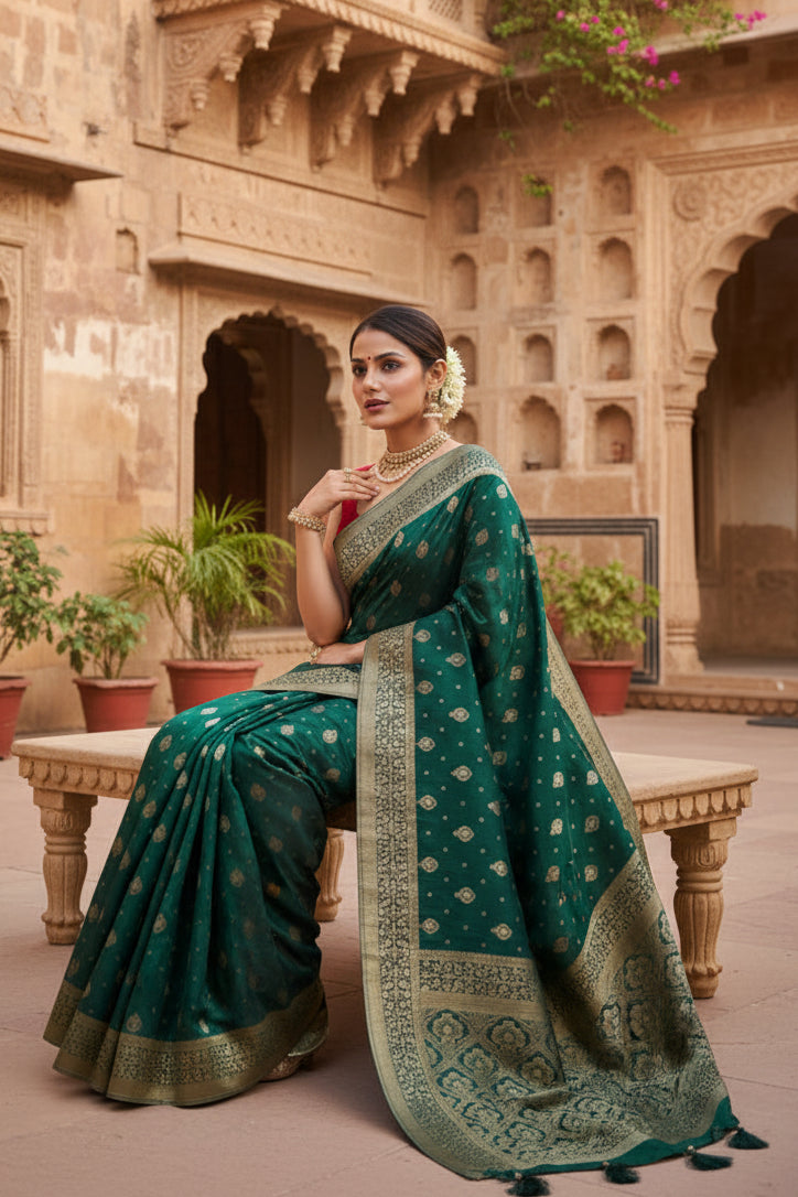 Women's Silk Printed Saree With Unstitched Blouse 5.5Mtr (Green) Kashvii