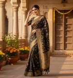 Load image into Gallery viewer, Women's Silk Printed Saree With Unstitched Blouse 5.5Mtr (Black) Kashvii
