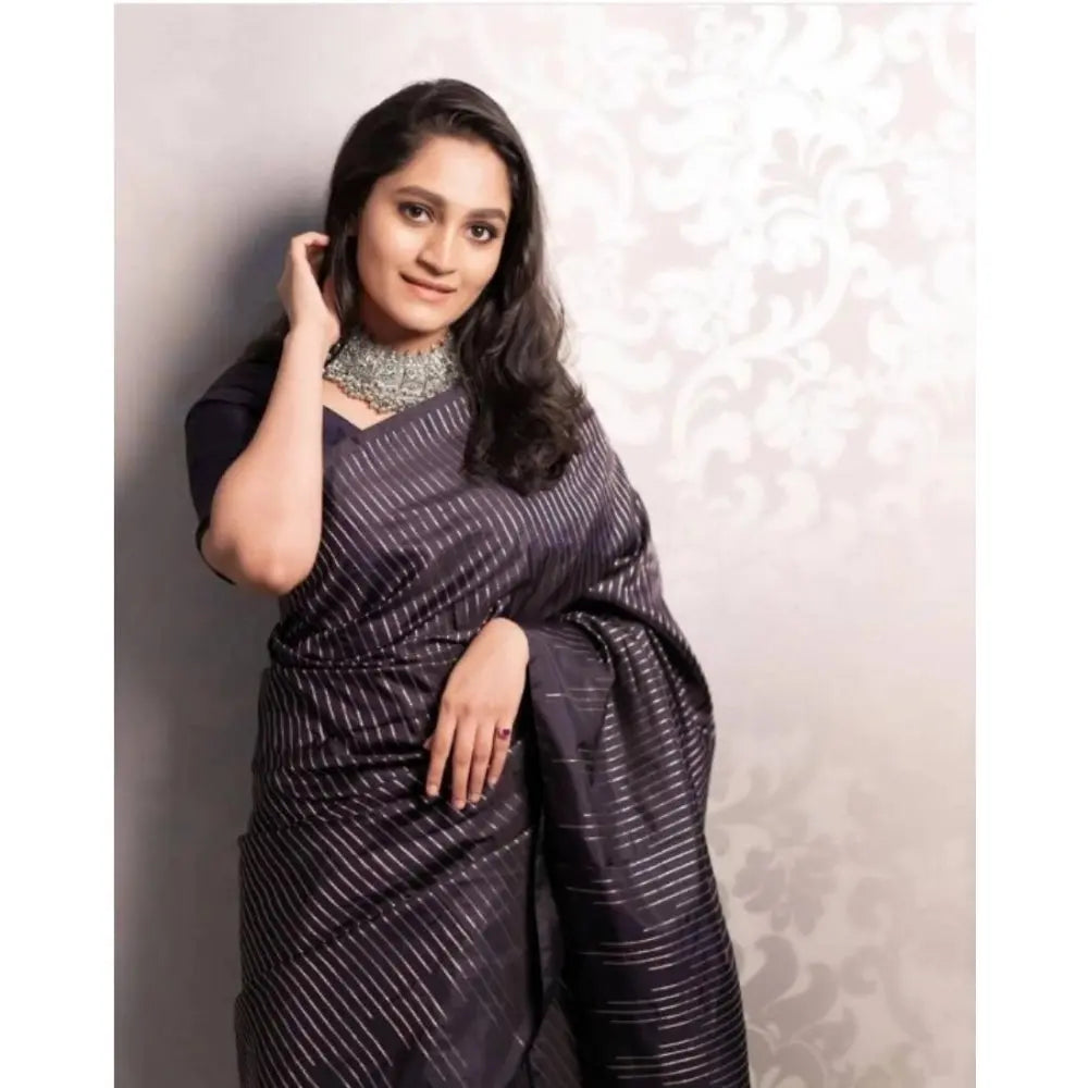 Women's Silk Printed Saree With Unstitched Blouse 5.5Mtr (Black) Kashvii