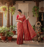 Load image into Gallery viewer, Women's Silk Printed Saree With Unstitched Blouse 5.5Mtr (Red) Kashvii
